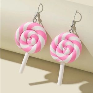 Pink and White swirl lollipop earrings